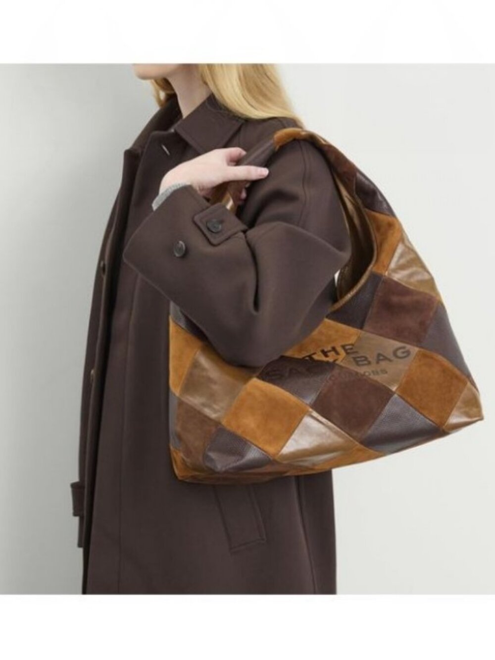 MARC JACOBS The Suede Patchwork Sack large hobo shoulder bag + Dust bag BROWN - Picture 3 of 16